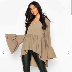 NWT BOOHOO pink BoHo flared sleeve, smocked blouse